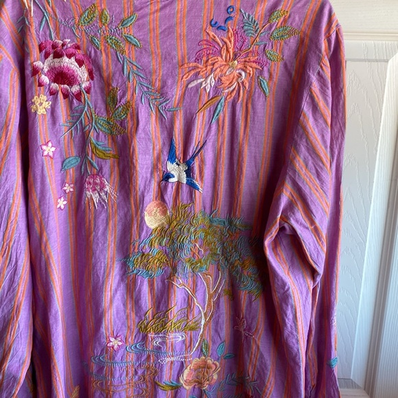 Johnny Was NWT INDALO Boho Embroidered Button Down Long Sleeve Tunic Blouse XL - Picture 6 of 16